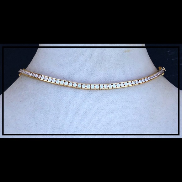 VTG Channel Set Crystal Gold Over Sterling Silver Tennis Bracelet - Picture 1 of 7